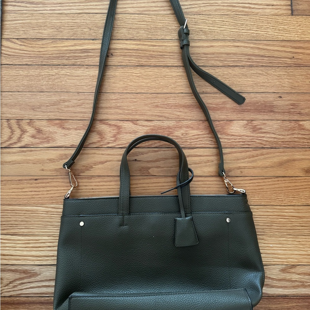 a new day Dark Green Pebbled Leather Satchel with Removable Strap